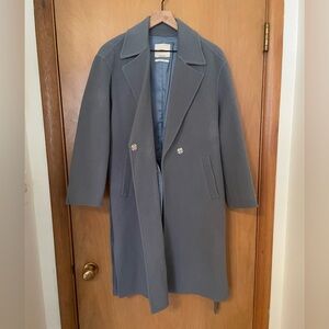 Maison De Roam 100% Wool Baby Blue Handmade Coat with Tie Size L.